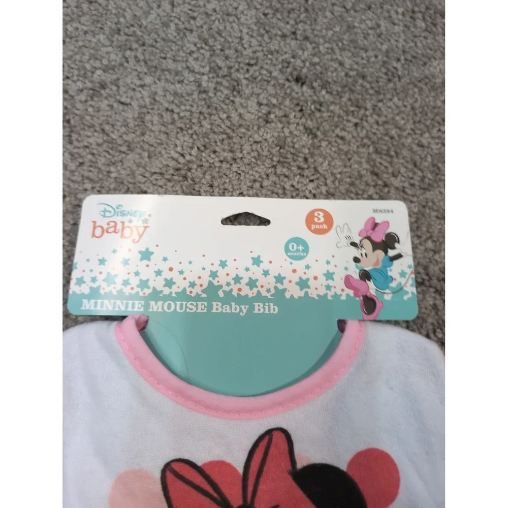 Disney Baby Minnie Mouse 3 Pack Baby Bibs 0 Plus Months Pink White‎ Gray